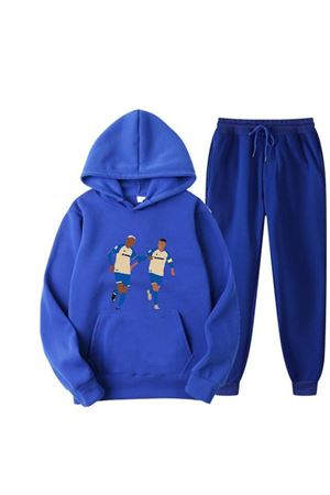 OVERSİZE KALIP SAX MAVİ BASKILI EŞOFMAN TAKIMI FUTBOL