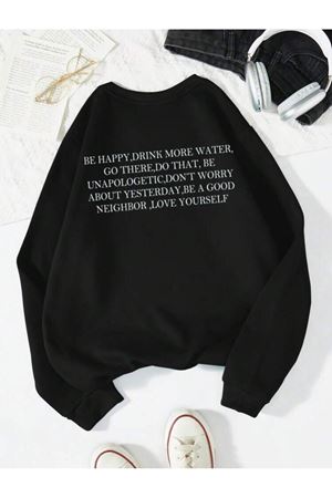 KADIN Siyah SELF LOVE Baskılı Oversize Sweatshirt