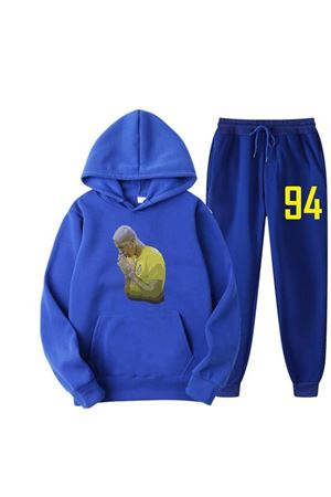 OVERSİZE KALIP SAX MAVİ BASKILI EŞOFMAN TAKIMI FUTBOL