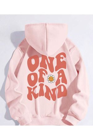 Kadın Pembe ONE OF A KIND Baskılı Kapüşonlu Oversize Sweatshirt