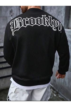Sweatshirt Unisex Siyah BROOKLYN Baskılı Oversize Sweatshirt (sırt ve ön baskılı)
