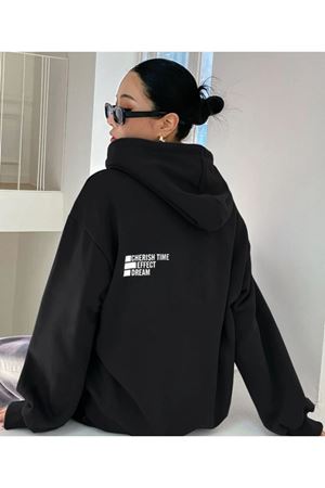 Kapüşonlu Oversize Sweatshirt Siyah CHERİSH
