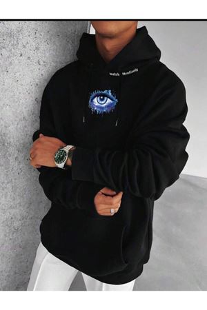 Kapüşonlu Oversize Sweatshirt Siyah BLUE EYES