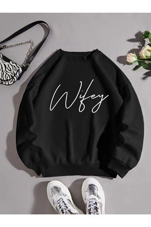 Wiley Baskılı Sweatshirt - Siyah Bisiklet Yaka Oversize Tasarım Trend