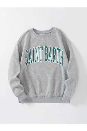Unisex Gri Oversize Saint Barth Baskılı Bisiklet Yaka Sweatshirt