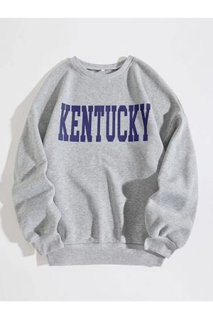 Unisex Gri Oversize Kentucky Baskılı Bisiklet Yaka Sweatshirt
