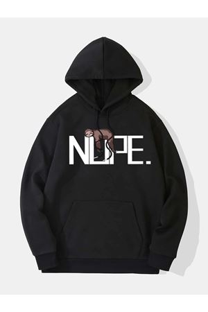 Oversize Nope Baskılı Kapüşonlu Sweatshirt