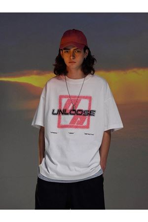 Erkek Beyaz Oversize Unloose Baskılı T-shirt