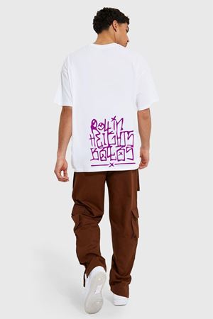 Gang Serıes Erkek Beyaz Oversize Street Graffiti Baskılı T-shirt