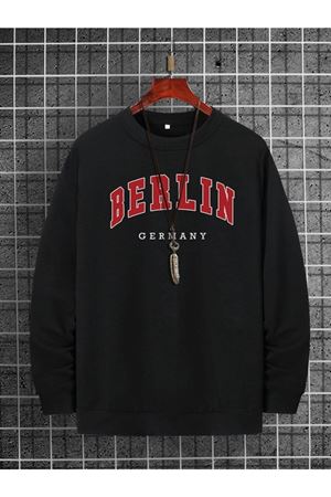 Erkek Siyah Berlin Baskılı Oversize Sweatshirt