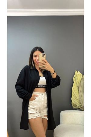 Kadın Oversize Uzun Gömlek-Pareo - Bürümcük Kumaş Oversize Rahat Kesim