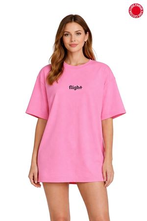 Unisex Oversize Pembe Flight Yazı Baskılı Tişört %100 Pamuk Basic Minimal Salaş Günlük T-Shirt