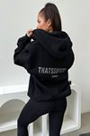 Thatssofetch S6 Hırka - Siyah Baskılı Oversize Kapüşonlu