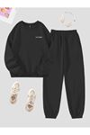 Los Angeles Minimal Eşofman Takımı Sweatshirt Jogger - Siyah Baskılı Oversize Şardonlu Bisiklet Yaka