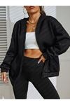 Basic Düz Hırka - Siyah Oversize Kapüşonlu