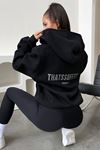 Thatssofetch S6 Hırka - Siyah Baskılı Oversize Kapüşonlu