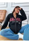Malibu Hırka - Siyah Baskılı Oversize Kapüşonlu