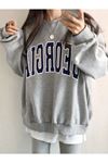 Georgia Sweatshirt - Gri Baskılı Oversize Kalın Kışlık Bisiklet Yaka