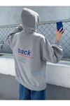 Back Youngchance T-Sweatshirt - Gri Baskılı Oversize Kapüşonlu