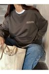 Kadın Kahverengi Artistic Baskılı Oversize Sweatshirt