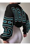 Ica Kışlık Kalın Sweatshirt - Siyah Baskılı Oversize Kalın Kışlık Bisiklet Yaka