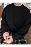 Erkek Siyah Basic Oversize Sweatshirt