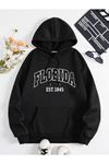 Florida 1845 Sweatshirt - Siyah Baskılı Oversize Kapüşonlu