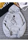 El Kalp Sweatshirt - Gri Baskılı Oversize Kapüşonlu