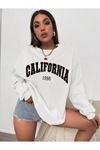 California 1998 Sweatshirt - Beyaz Baskılı Oversize Bisiklet Yaka