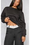 Düz Basic Sweatshirt - Siyah Uzun Kol Oversize Bisiklet Yaka