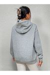 Los Angeles Minimal Sweatshirt - Gri Baskılı Oversize Kapüşonlu