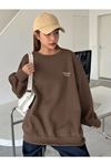 Kadın Kahvereng Stagger Oversize Sweatshirt
