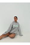 Ellore Australia Sweatshirt - Gri Baskılı Oversize Kapüşonlu