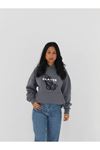 2022 Pray Hand %100 Pamuk Sweatshirt - Antrasit Baskılı Oversize Kışlık İçi Polarlı Kapüşonlu