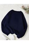 Baskısız Düz Sweatshirt - Lacivert Kalın Kışlık Şardonlu Uzun Kol Oversize Bisiklet Yaka