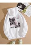 Be True Of Sweatshirt - Beyaz Baskılı Oversize Kapüşonlu
