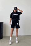 Thatssofetch T-Shirt Şort - Siyah Alt Üst Kombin Şort Tişört Takım Baskılı Oversize Bisiklet Yaka