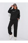 Minimal Los Angeles Sweatshirt Eşofman Altı Jogger- Siyah Alt Üst Takım Oversize Bisiklet Yaka