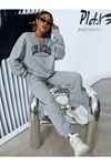 Los Angeles 2li Sweatshirt Eşofman Altı Jogger- Gri Alt Üst Eşofman Takım Oversize Bisiklet Yaka