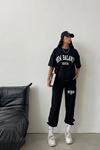 Balance Boston T-shirt Eşofman Altı Jogger- Siyah Baskı Alt Üst Eşofman Takım Oversize Bisiklet Yaka