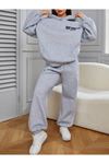 East Hampton Eşofman Takımı Sweatshirt Jogger - Gri Baskılı Oversize Şardonlu Kapüşonlu
