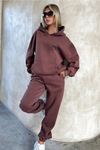 Kahverengi Fetch Series 6 Eşofman Takımı - Baskılı Oversize Kapüşonlu