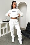 That So Fetch Eşofman Takımı Sweatshirt Jogger - Beyaz Baskılı Oversize Şardonlu Kapüşonlu