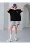 Delighted T-shirt - Siyah Baskılı Oversize Bisiklet Yaka Kısa Kol Tişört