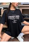 Milky Way T-shirt - Siyah Oversize Baskılı Bisiklet Yaka
