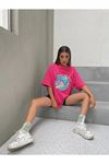 Save Our Seas T-Shirt - Pembe Baskılı Oversize Bisiklet Yaka Kısa Kol Tişört