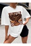 Nashville Gitar Süprem T-Shirt - Beyaz Baskılı Oversize Bisiklet Yaka Kısa Kol Tişört