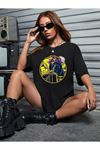 Siyah Oversize Demon Baskılı T-shirt - Oversize Baskılı