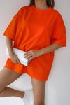 Düz Basic T-shirt - Turuncu Oversize Bisiklet Yaka Kısa Kol Tişört