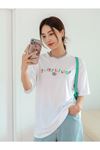 Kadın Beyaz Oversize Get Over Baskılı T-shirt.